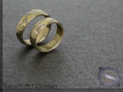 alliances or jaune mokume gane