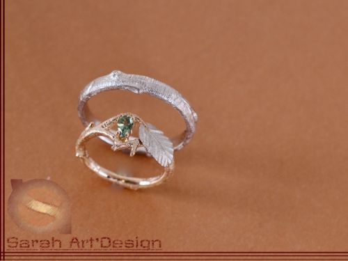 alliances platine or rouge tourmaline verte