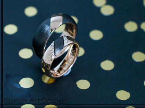 alliances or rouge carbone diamants