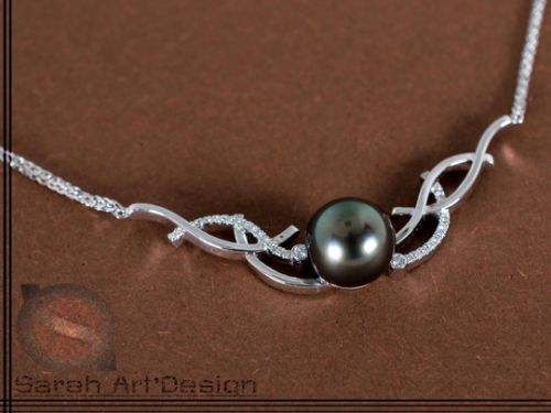 collier or blanc diamants perle de Tahiti